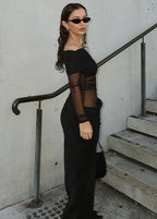 Sheer Off-Shoulder Drape Gown
