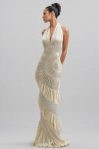 Qearl Halterneck Shirred Maxi Dress