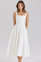Square Neck Princess Seam Tank Strap A-Line Flared Midi Dress