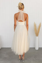 Fairy Vibes Tulle Gathered Detail Halter Maxi Dress