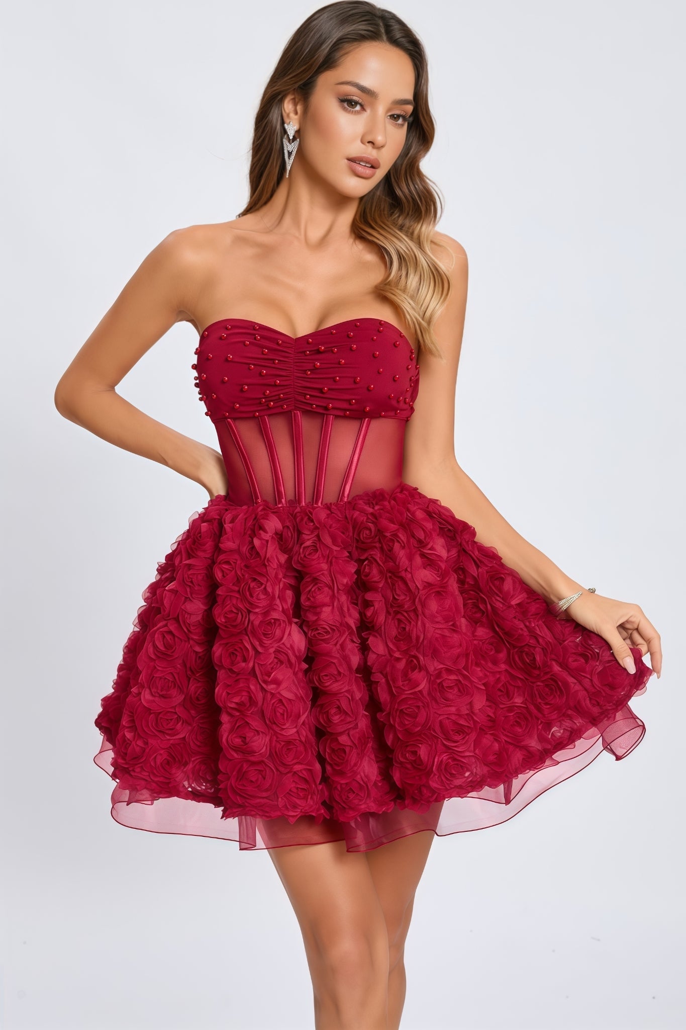 Gage 3D Floral Mesh Puffy Mini Dress