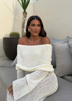 Off Shoulder Shimmer Knit Bodycon Maxi Dress