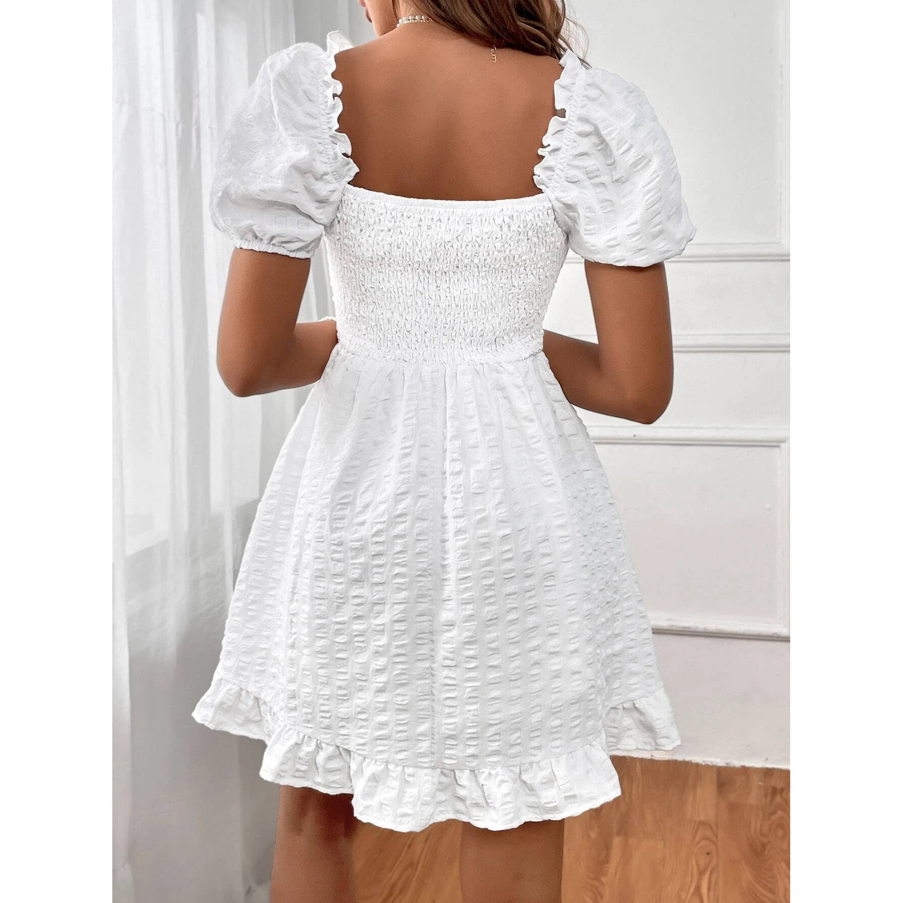 Graciela Aesthetic Women's Beach Dress with Casual Smocked Top and Charming Ruffle Hem Chic Silhouette Collection