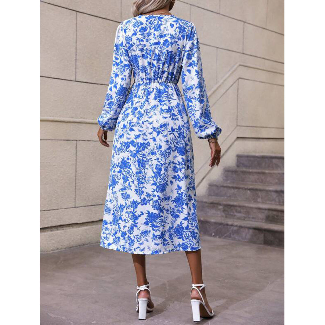 Yvonne Premium Women's Floral Design Maxi Dress with V Neck and Waist Chic Silhouette Collection
