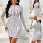 Paula Premium Women's Bodycon Dress with Striped Pattern and Ruffles Elevated Occasion Wear