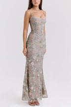 Stylish Sleeveless Halter-neck Slim-fit Backless Tie-up Elegant Maxi Dress