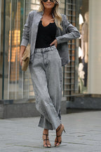 Casual Meetup Denim Stand Neck Long Sleeve Belted Loose Jacket