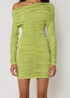 Asymmetric One Shoulder Ruched Long Sleeve Bodycon Mini Dress