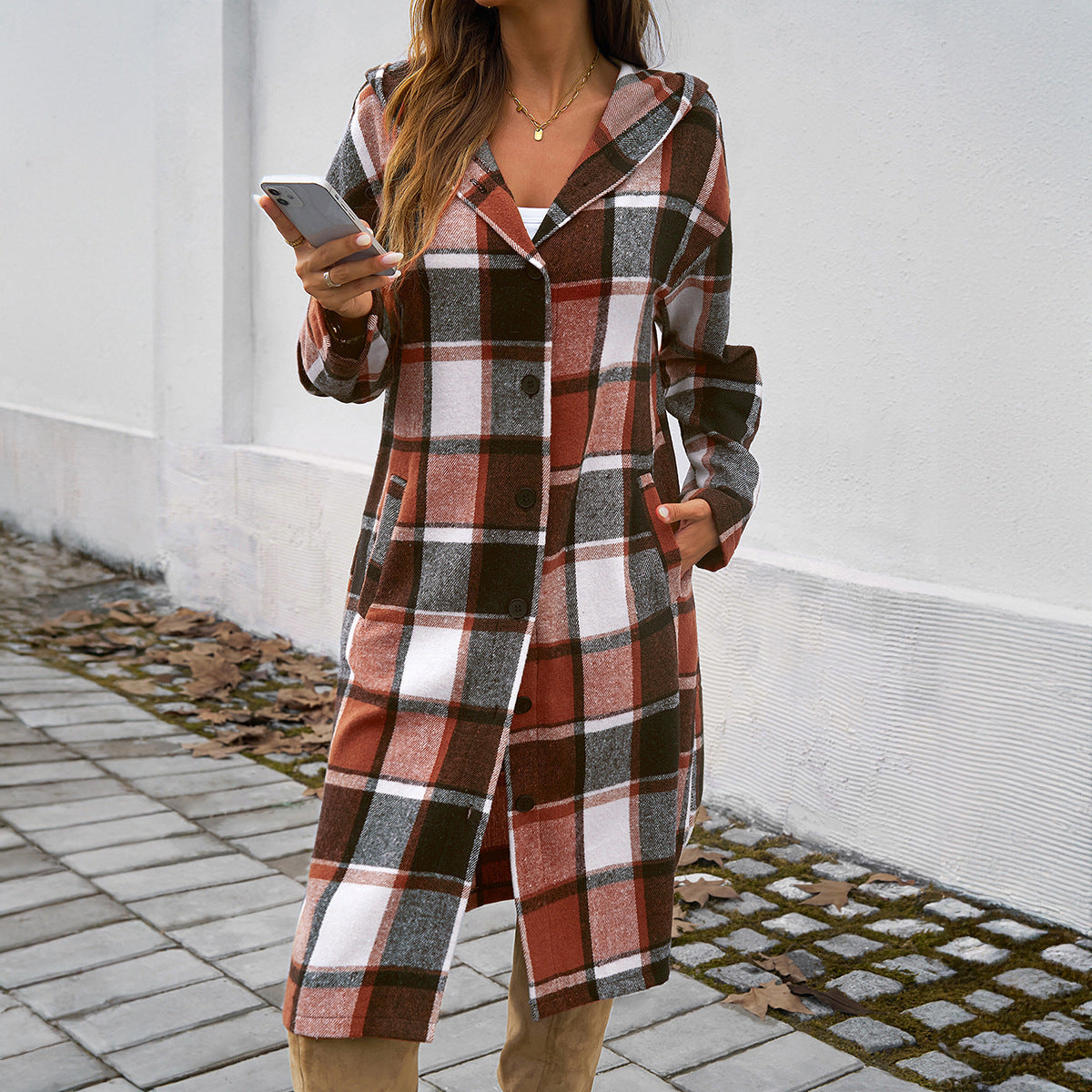 Contrast Color Hooded Coat