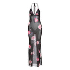 V Neck Backless Personalized Stylish Print Halter Lace Up Dress