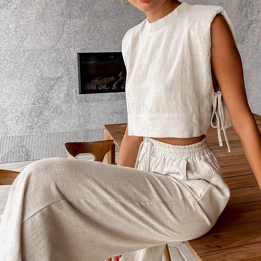 Padded Shoulder Sleeveless Two Piece Set