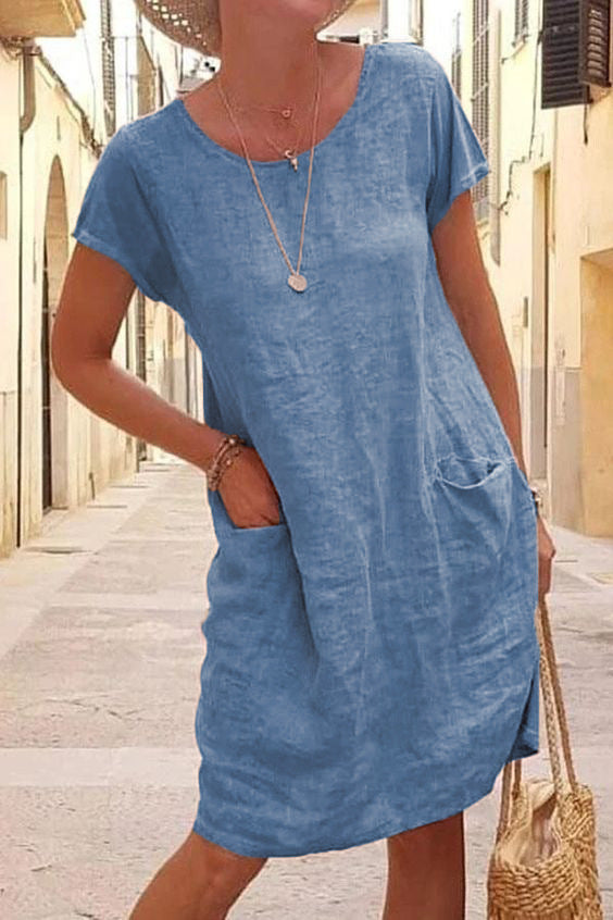 Berenice Timeless Elena Linen Casual Dress with Pockets Premium Wardrobe Essential