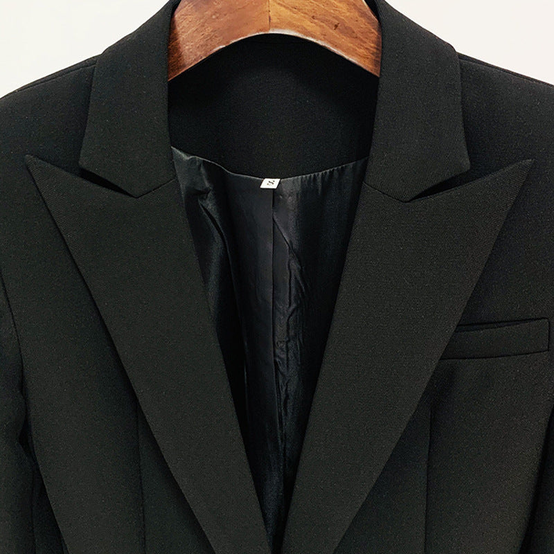 Embellished Beaded Cuffs One Button Mid-Length Blazer