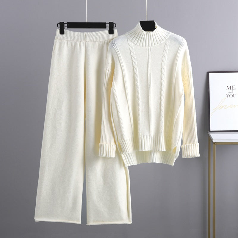 Mock Neck Cable Knitted Two Piece Set