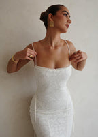 Spaghetti Strap Lace Overlay Mermaid Maxi Dress