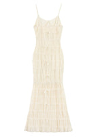 Spaghetti Strap Ruffle Trim Tiered Bow Front Maxi Dress