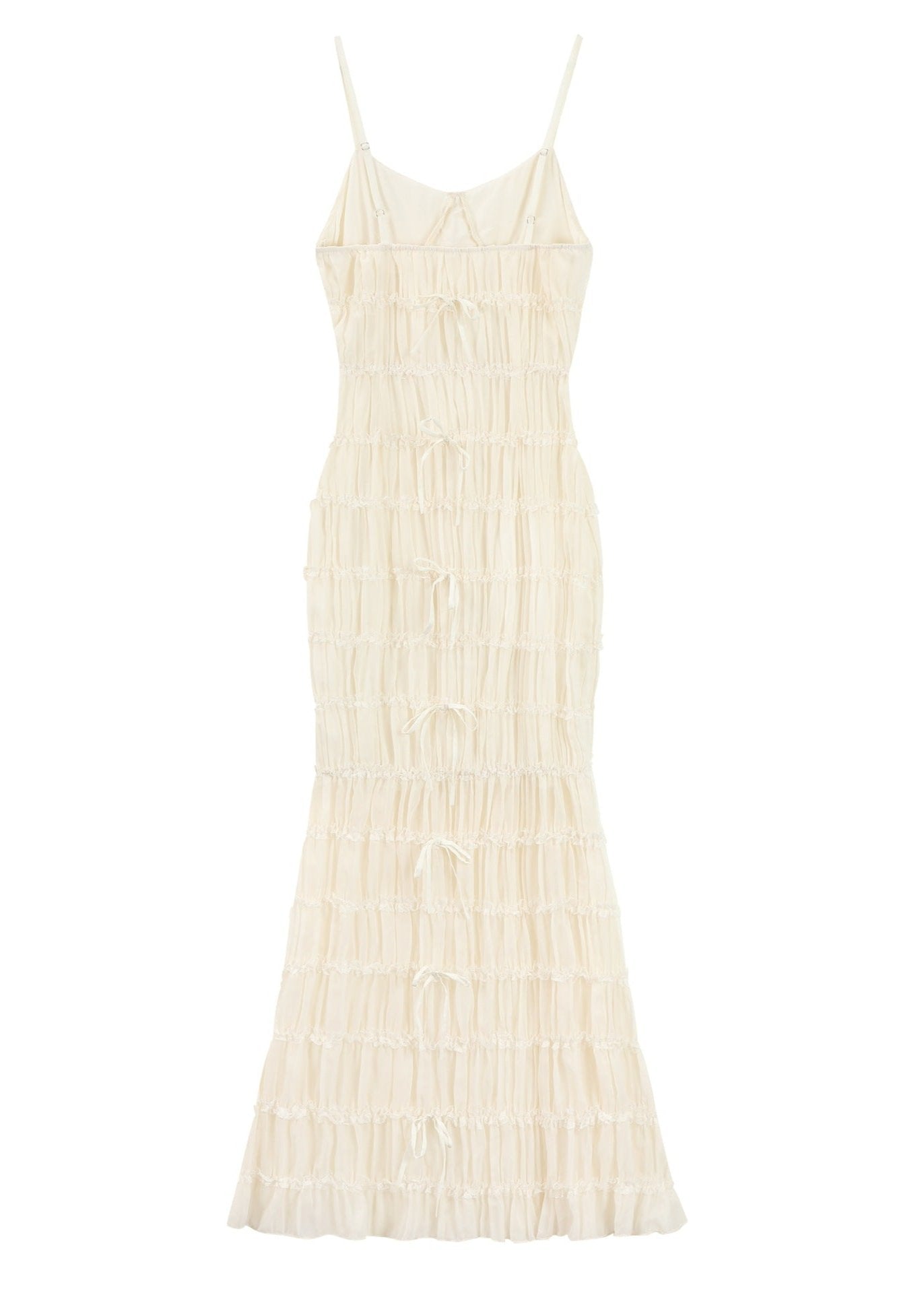 Spaghetti Strap Ruffle Trim Tiered Bow Front Maxi Dress