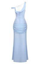 Lzada Blue Off Shoulder Waist Cinched Maxi Dress