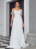 White Simple Ball Dress Beach Church Wedding Dress