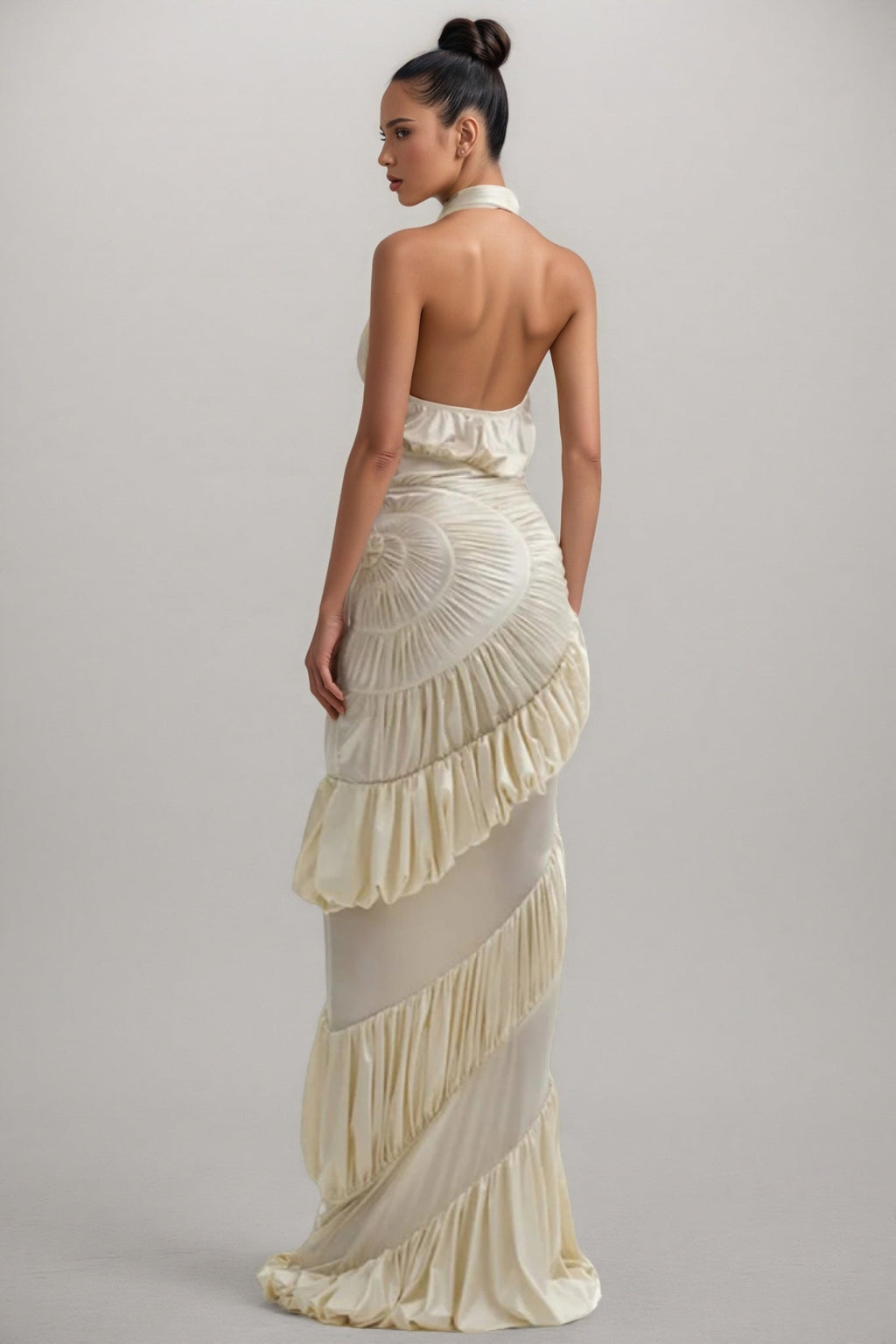 Qearl Halterneck Shirred Maxi Dress