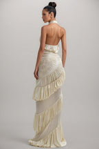 Qearl Halterneck Shirred Maxi Dress