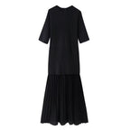 Dolman Sleeve Knit Bodice Pleated Midi Dress
