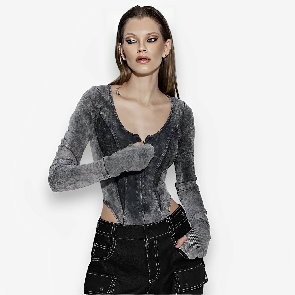 Washed and distressed tight top