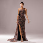 Slant Collar slim Fit Hip-Hugging Slit tail Dress