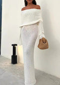Off Shoulder Shimmer Knit Bodycon Maxi Dress