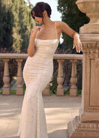 Spaghetti Strap Lace Overlay Mermaid Maxi Dress