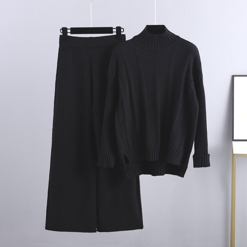 Mock Neck Cable Knitted Two Piece Set