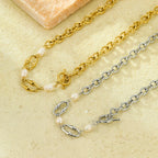 Mixed Metal Pearl Inlaid Collar Necklace
