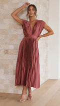 Olivia Statement Long Dress with Deep V Neckline and Bow On the Back Boutique Collection