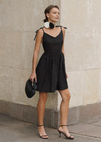 Spaghetti Strap Tie Shoulder V-Neck A-Line Linen Mini Dress