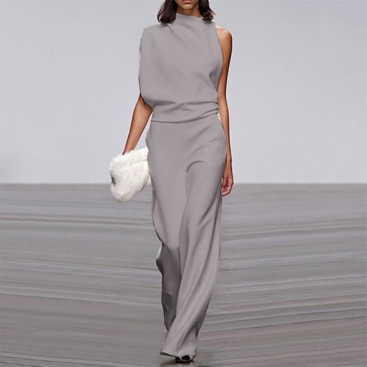 Solid Color One Shoulder Jumpsuit