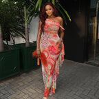 Abstract Print One Shoulder Ruched Bodycon Maxi Dress