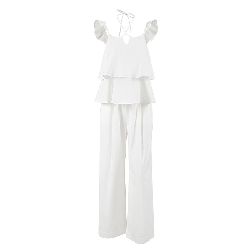 Cotton Linen Sexy V neck Backless Set Women