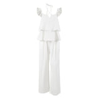 Cotton Linen Sexy V neck Backless Set Women