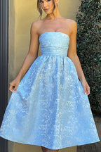 Jacquard Fabric Strapless Open Back Elegant Slim Midi Dress