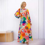 Addison Timeless Floral Dress with Puff Sleeves Elevated Occasion Wear