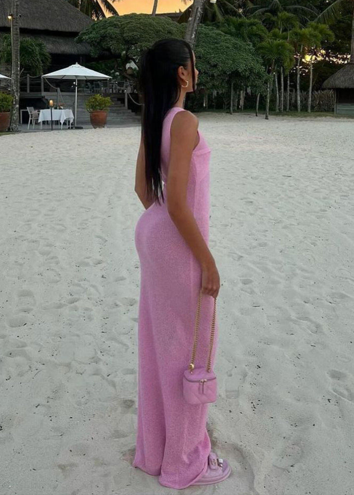 Sleeveless Crew Neck Knit Bodycon Maxi Dress