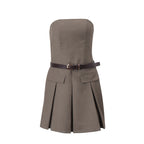 Women's Clothing 2024 Autumn New Fashion Personality Street Retro Tube Top Slim Dress Pleated Skirt