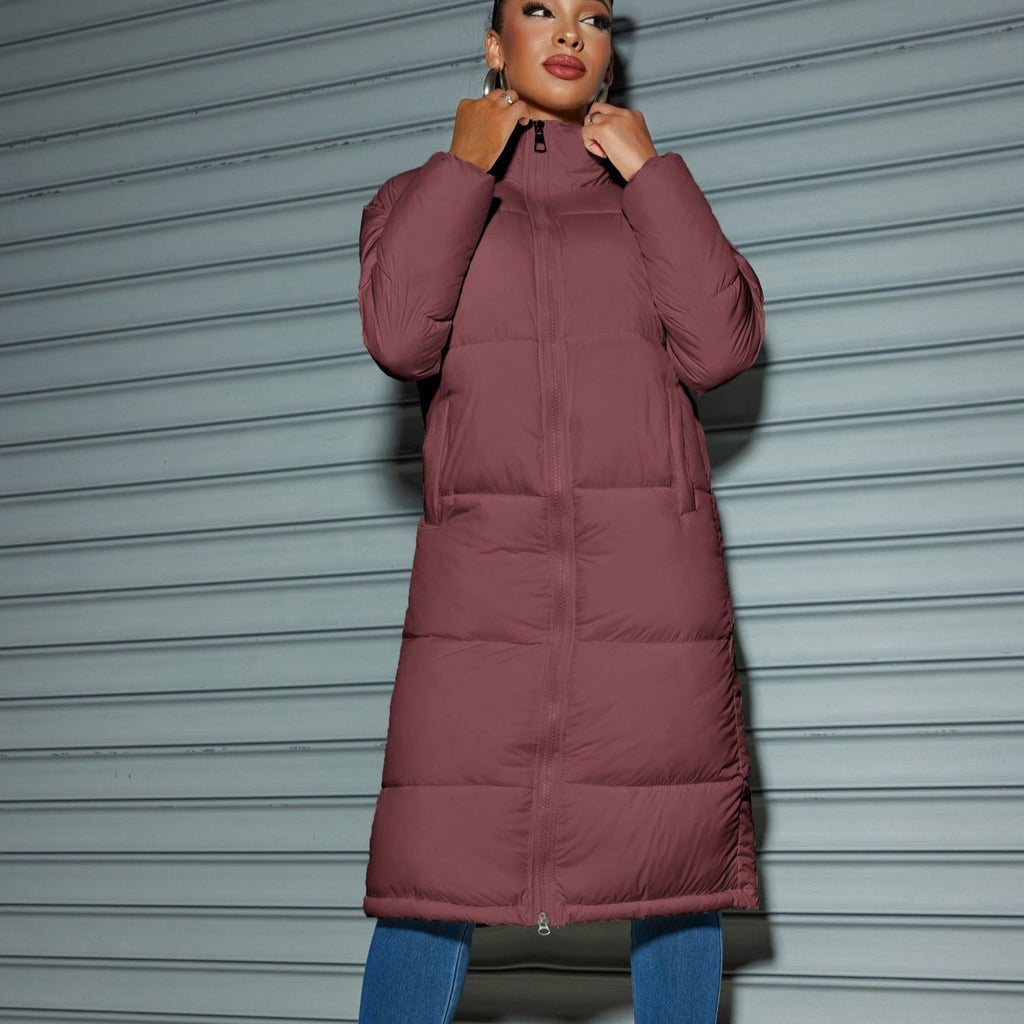 Solid Zipped Long Cotton Jacket