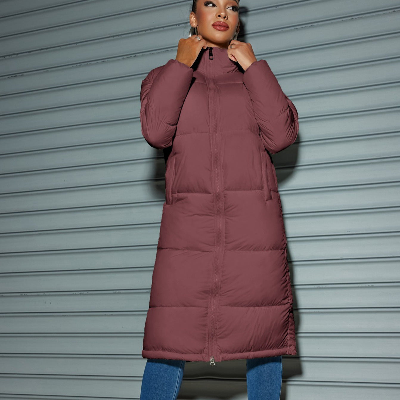 Solid Zipped Long Cotton Jacket