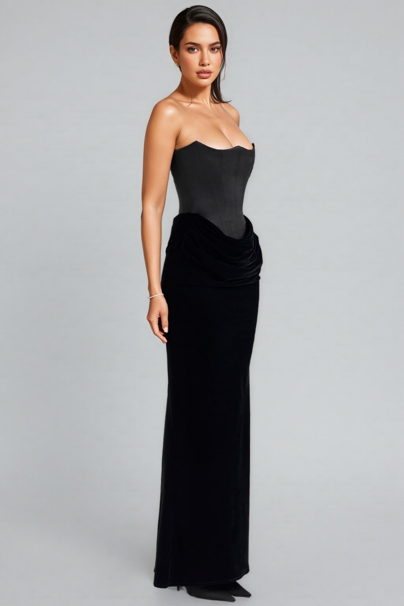 Kora Fishbone Sheath Velvet Maxi Dress