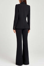 Women Power Metal Cross Snap Button Long Sleeve Lapel Blazer