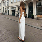 Fall Women Clothing Sexy Two Piece Suit V Neck Halter Strap Top Low Waist Slit Skirt