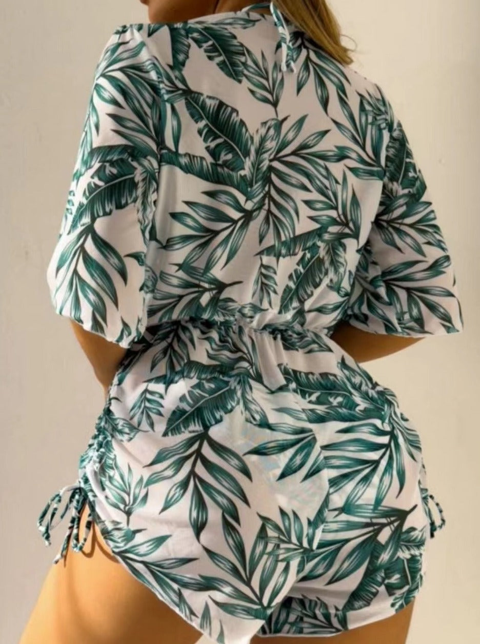 | Tropical Printed Three-Piece Bikini