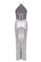Soraya Silver Sequin 3D Floral Maxi Dress