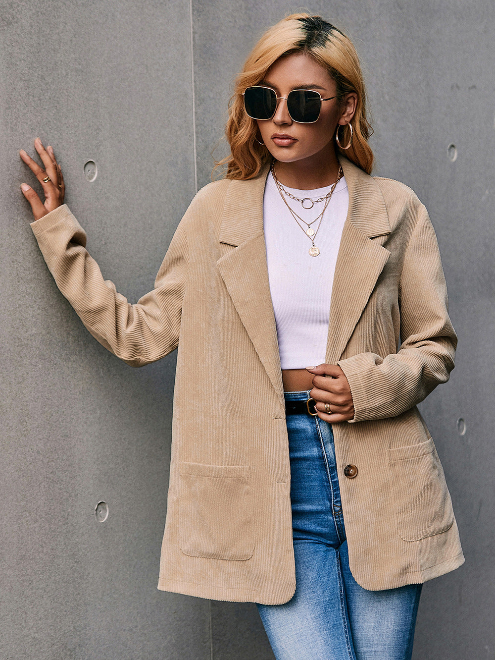 Corduroy Single-Breasted Blazer